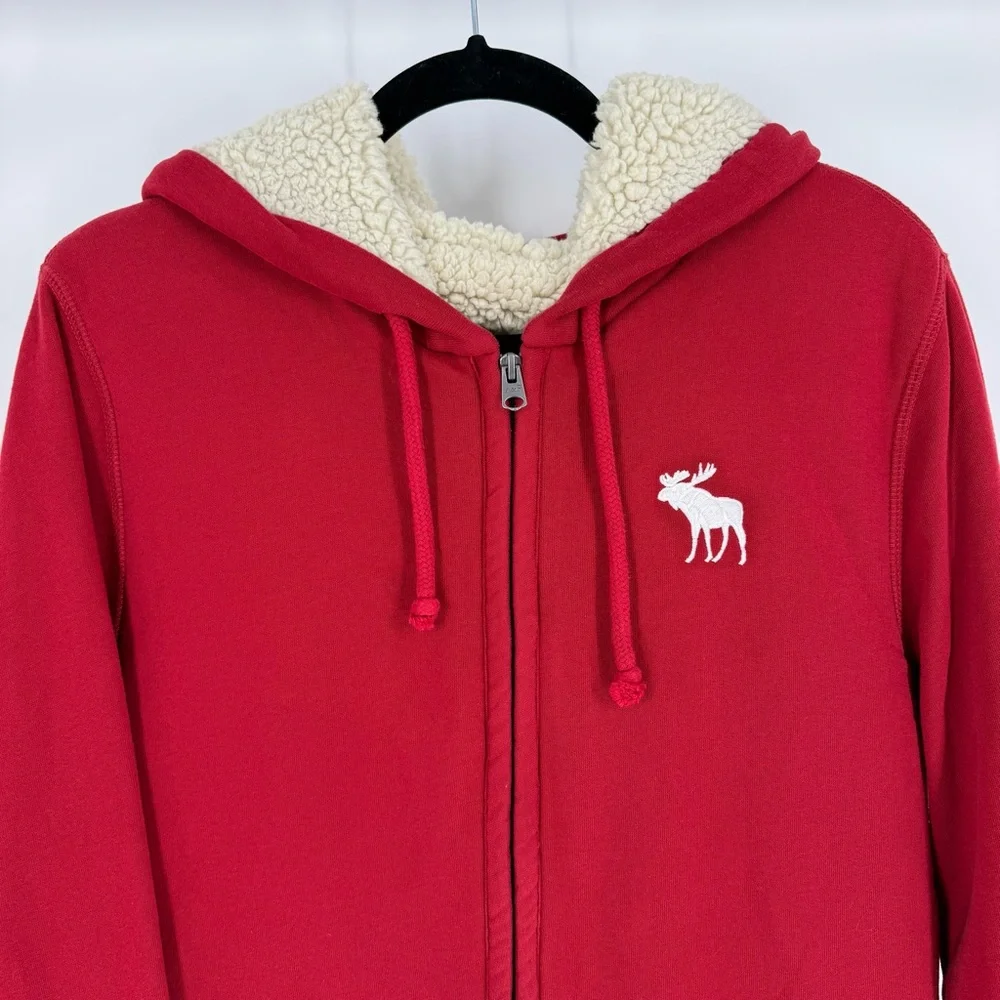 Abercrombie Y2K Sherpa Lined Zip Hoodie Faux Fur Hooded Sweatshirt M Preppy Bold